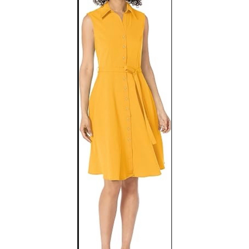 Sharagano Button Down Classic Shirt Dress Tie Waist Feminine Dainty Brunch Ready
